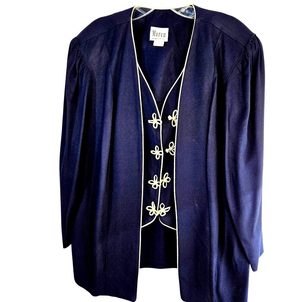 Maren Women's Blazer 18WP Blue Gold Plus Size 2X  Petites Coat Jacket Buttons